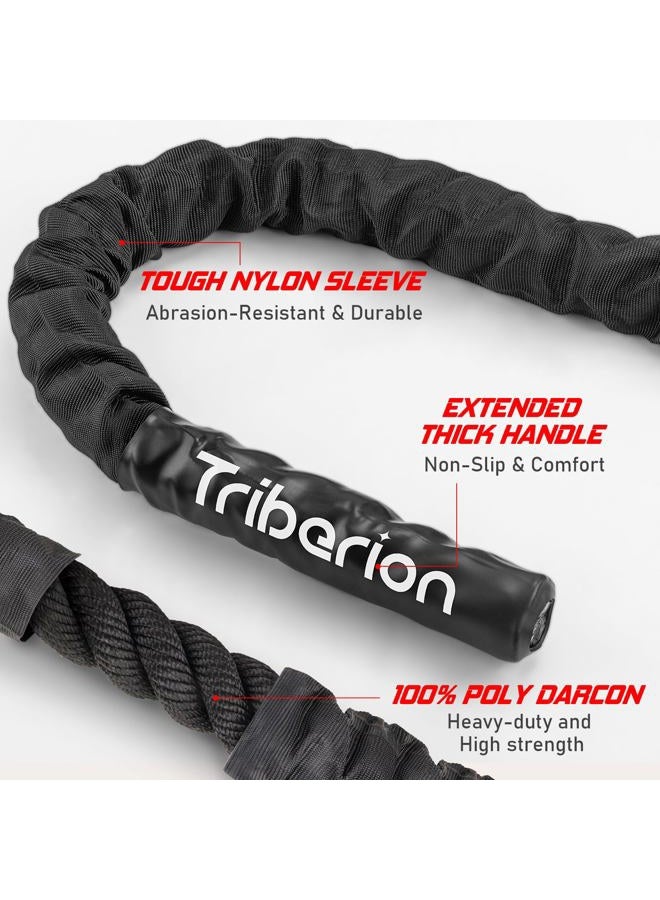 Triberion Battle Rope For Home Gym Workout - 1.5 Inch 30ft Heavy Weighted Training Exercise Ropes Fitness Equipment With Sleeve And Anchor Strap Kit For Outdoor Working Out - Image 5