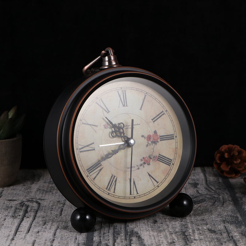 European Style Vintage Alarm Clock Rustic Non-Ticking Desk Alarm Clock Wall Clock (No Battery Included) - Image 3