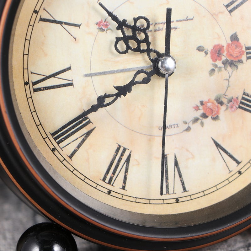 European Style Vintage Alarm Clock Rustic Non-Ticking Desk Alarm Clock Wall Clock (No Battery Included) - Image 4