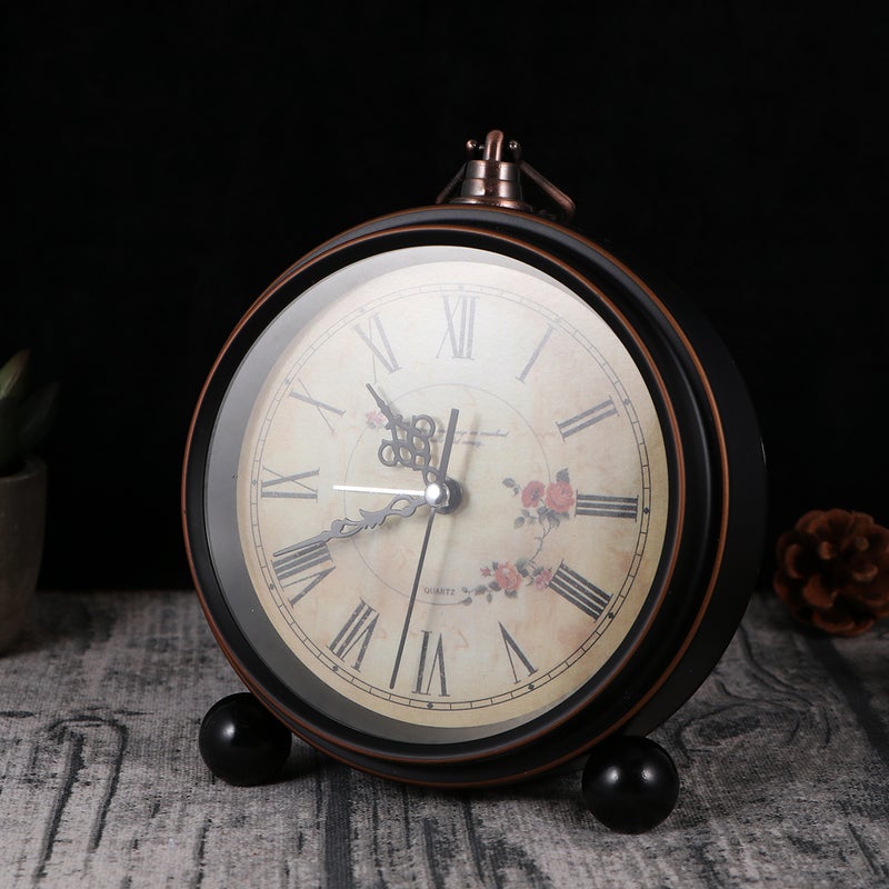 European Style Vintage Alarm Clock Rustic Non-Ticking Desk Alarm Clock Wall Clock (No Battery Included) - Image 1