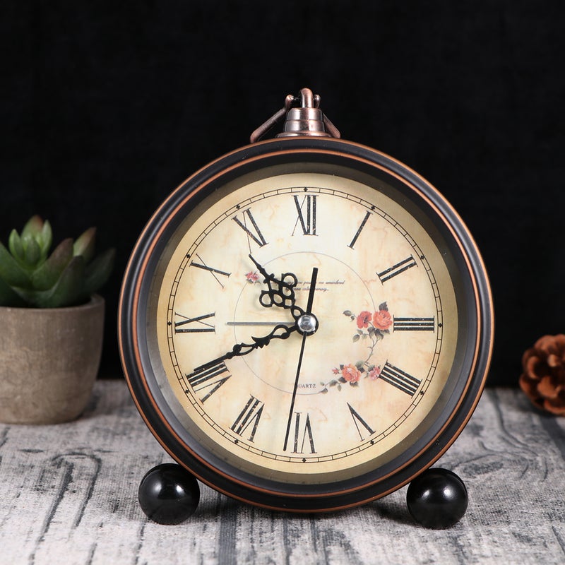 European Style Vintage Alarm Clock Rustic Non-Ticking Desk Alarm Clock Wall Clock (No Battery Included) - Image 5