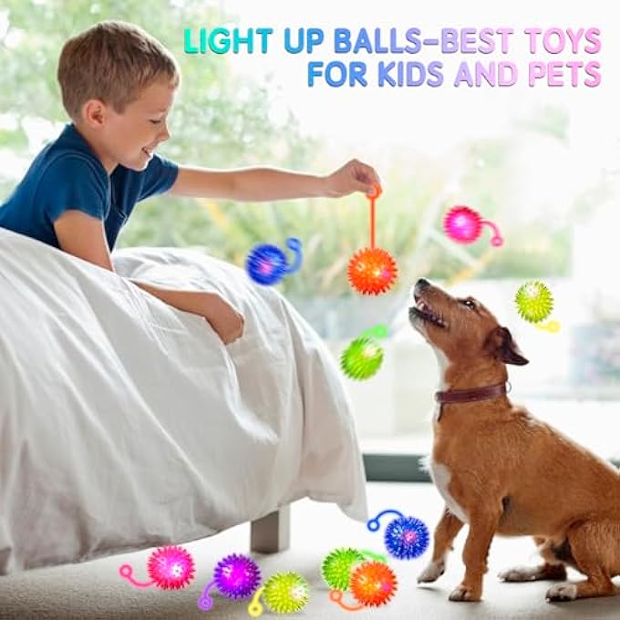 TGIQROVE 24 Pcs Light up Bouncy Balls Bulk for Kids, 6 Colors Glow in The Dark LED Ball, Flashing Squeaky Ball, Spiky Massage Sensory Toy, Glow in The Dark Party Favors for Teens Adults Dogs Cats - Image 4