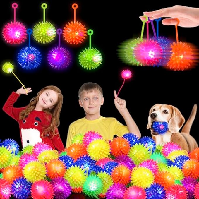 TGIQROVE 24 Pcs Light up Bouncy Balls Bulk for Kids, 6 Colors Glow in The Dark LED Ball, Flashing Squeaky Ball, Spiky Massage Sensory Toy, Glow in The Dark Party Favors for Teens Adults Dogs Cats - Image 1