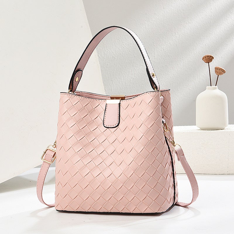Korean Style Trendy Woven Bag Casual Versatile Handheld Bucket Bag Retro Large Capacity Single Shoulder Crossbody Bag - Image 1