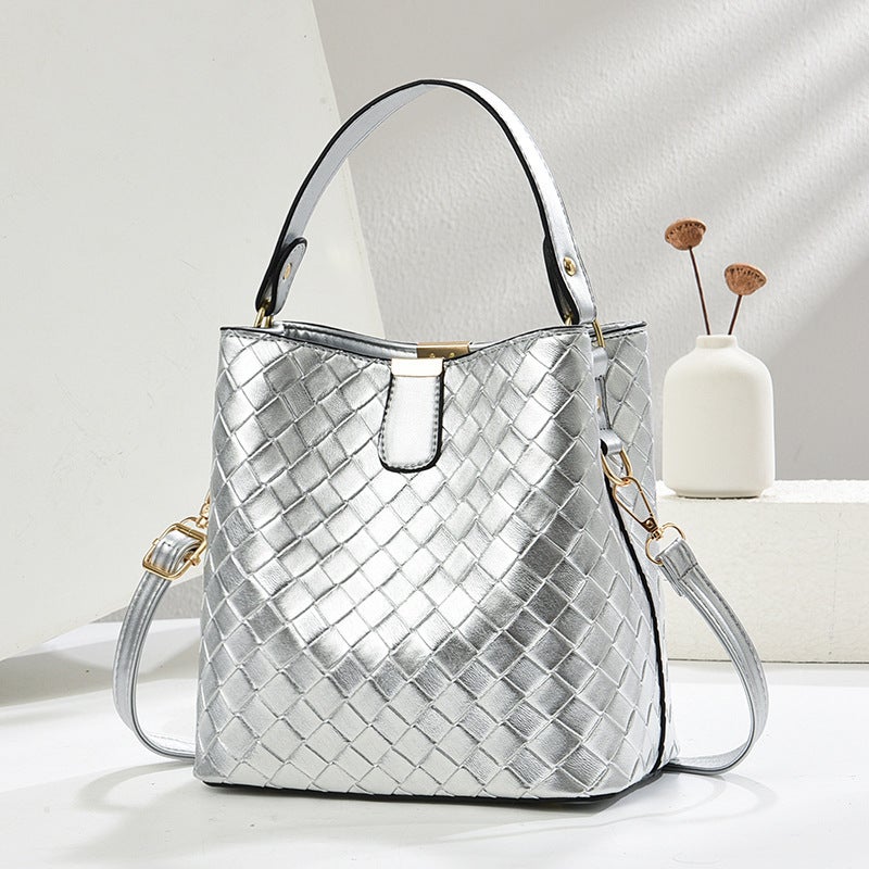 Korean Style Trendy Woven Bag Casual Versatile Handheld Bucket Bag Retro Large Capacity Single Shoulder Crossbody Bag - Image 3