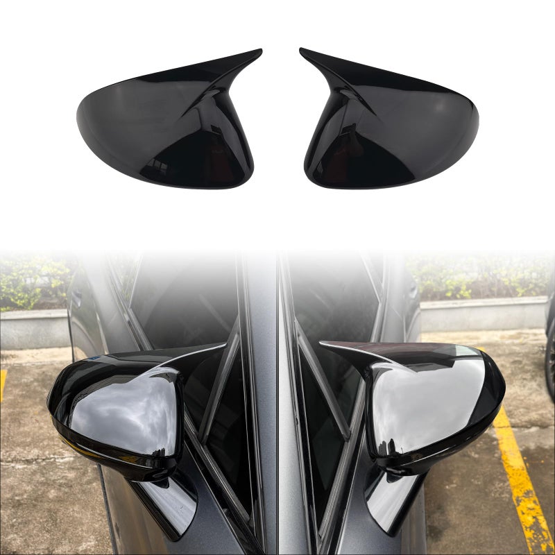 JUIVEEL Horns Style Pattern ABS Exterior Mirror Cover Side Rearview Mirror Cover Cap Trim Compatible with Hyundai Sonata 20212024 Accessories Glossy Black Style