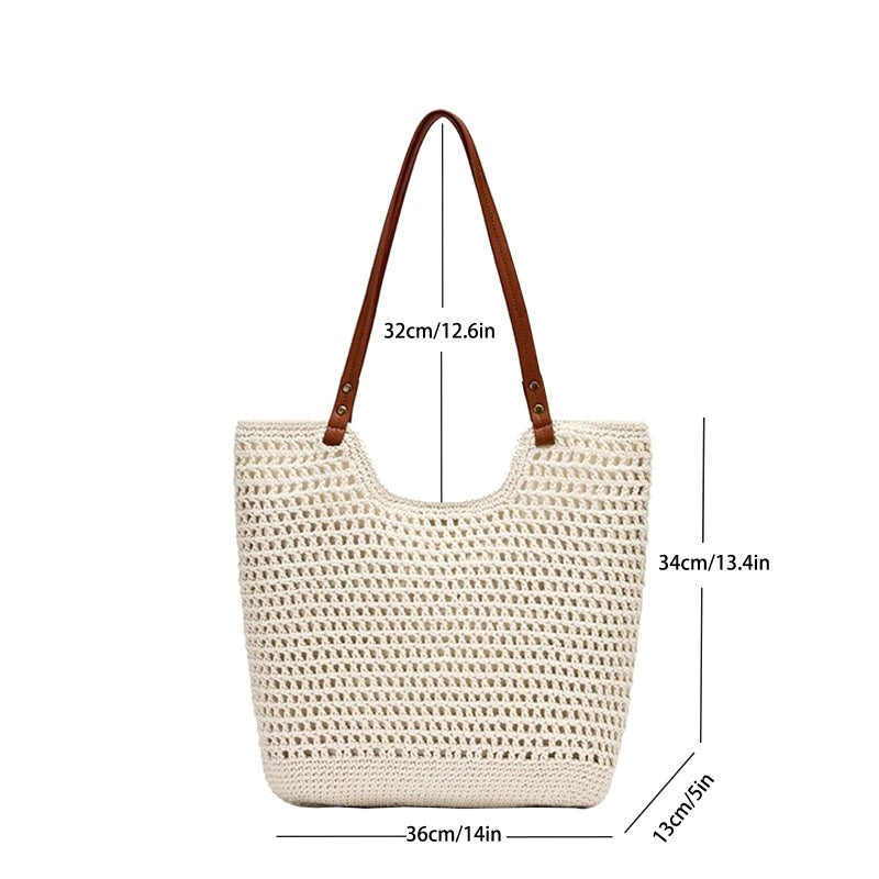 Bototack Straw Beach Tote Bag for Women - Large Summer Crochet Beach Bag, Boho Woven Shoulder Handbags for Vacation Travel (Beige) - Image 5