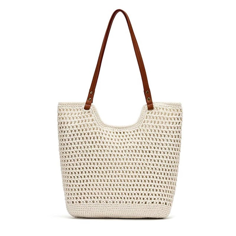 Bototack Straw Beach Tote Bag for Women - Large Summer Crochet Beach Bag, Boho Woven Shoulder Handbags for Vacation Travel (Beige) - Image 1