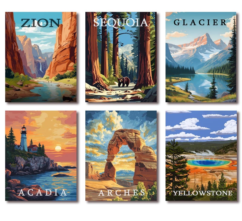 Tiwabb 6 Pack National Park Diamond Art Kits for Adults Beginners,Diamond Painting Kits for Adults,5D Full Drill DIY Diamond Dot Gem Art Kit Wall Home Decor Arts Craft 12x16 inch - Image 1