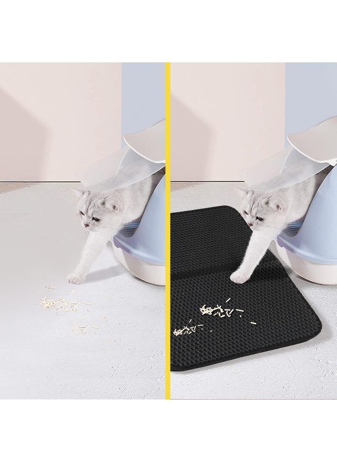 Mumoo Bear Mumoo Bear Cat Litter Mat, Large Litter Tray Mat Trapping Foldable Washable 45x60cm Honeycomb Double Layer, Nonslip Waterproof Urine Proof EVA Material Easy Clean, Litter Box Mat Scatter Control Black  - Image 5