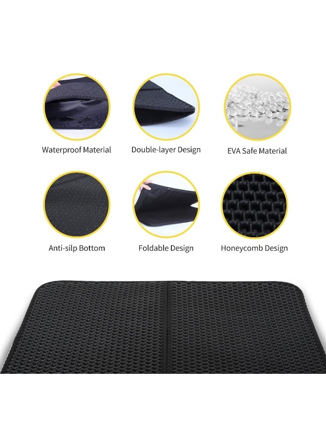 Mumoo Bear Mumoo Bear Cat Litter Mat, Large Litter Tray Mat Trapping Foldable Washable 45x60cm Honeycomb Double Layer, Nonslip Waterproof Urine Proof EVA Material Easy Clean, Litter Box Mat Scatter Control Black  - Image 4
