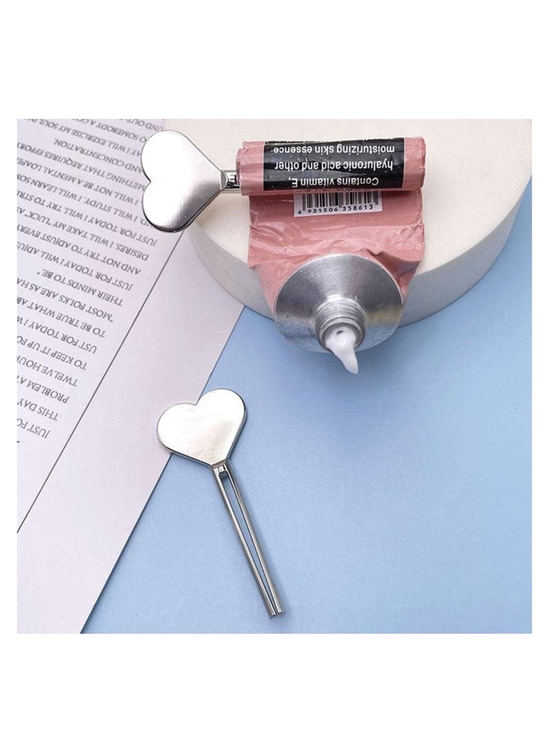 Generic 2 pcs Silver Metal Manual Toothpaste Squeezer Heart Stainless Steel Dispenser Tube Squeezer Hand Cream Tube Key Roller Set Bathroom Accessories Daily Living Tube Squeezing Aids  - Image 3