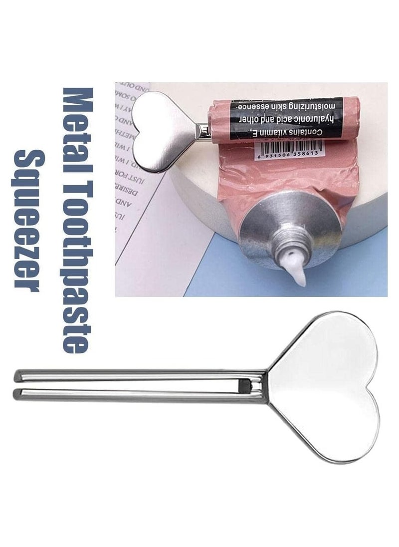 Generic 2 pcs Silver Metal Manual Toothpaste Squeezer Heart Stainless Steel Dispenser Tube Squeezer Hand Cream Tube Key Roller Set Bathroom Accessories Daily Living Tube Squeezing Aids  - Image 4