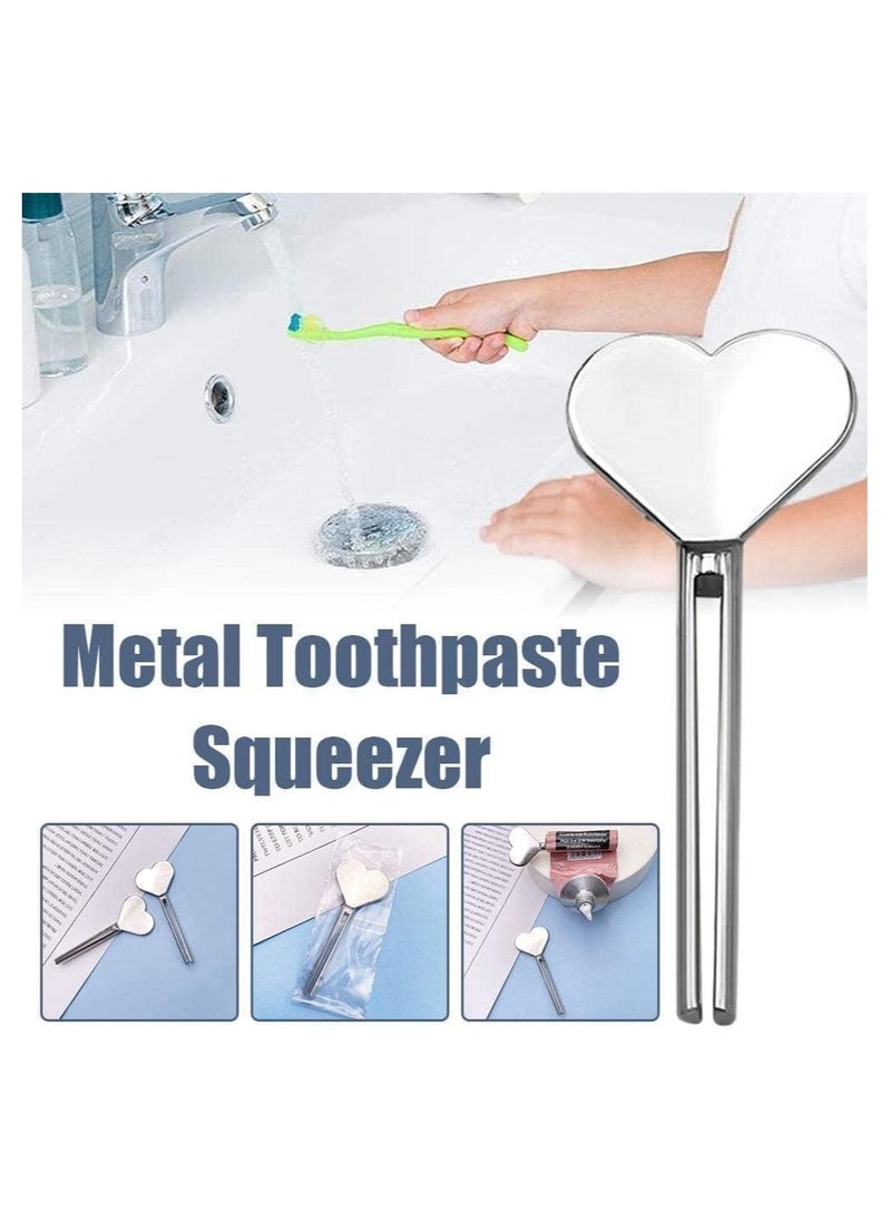 Generic 2 pcs Silver Metal Manual Toothpaste Squeezer Heart Stainless Steel Dispenser Tube Squeezer Hand Cream Tube Key Roller Set Bathroom Accessories Daily Living Tube Squeezing Aids  - Image 2