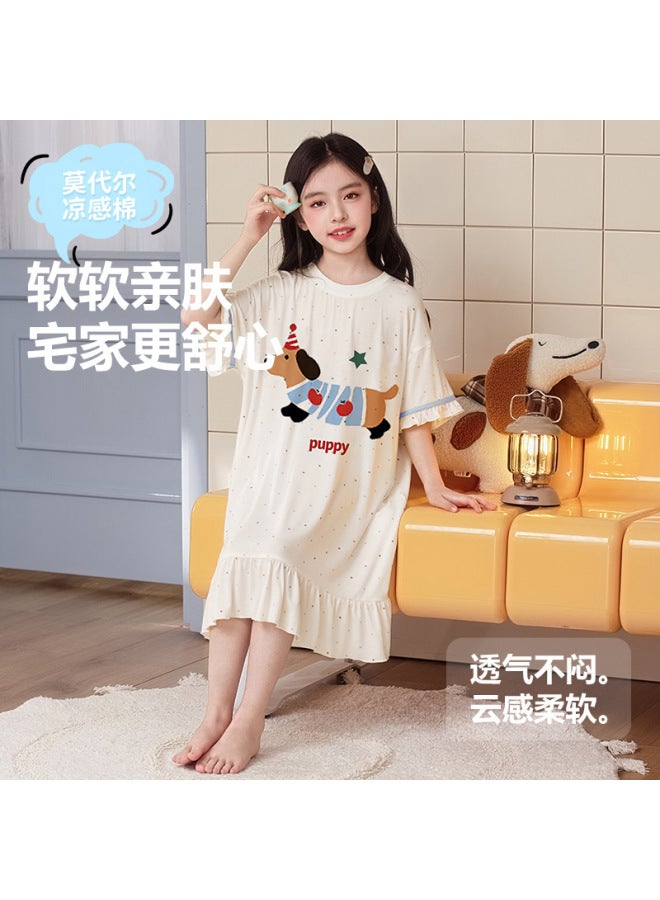 New Style Children's Sleep Dress Summer Modal Girls Pajamas Ultra-thin Short Sleeve Little Girl Air Conditioning Wear Summer Style