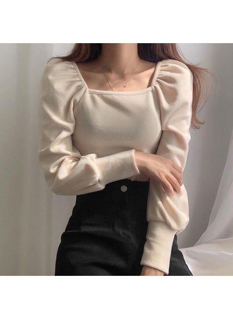 Maillard Womens Long Sleeve T-Shirt Slimming Side Slit Ruffles Asymmetric Design Slim Fit Autumn Winter Base Layer 22 apricot soft and highly elastic