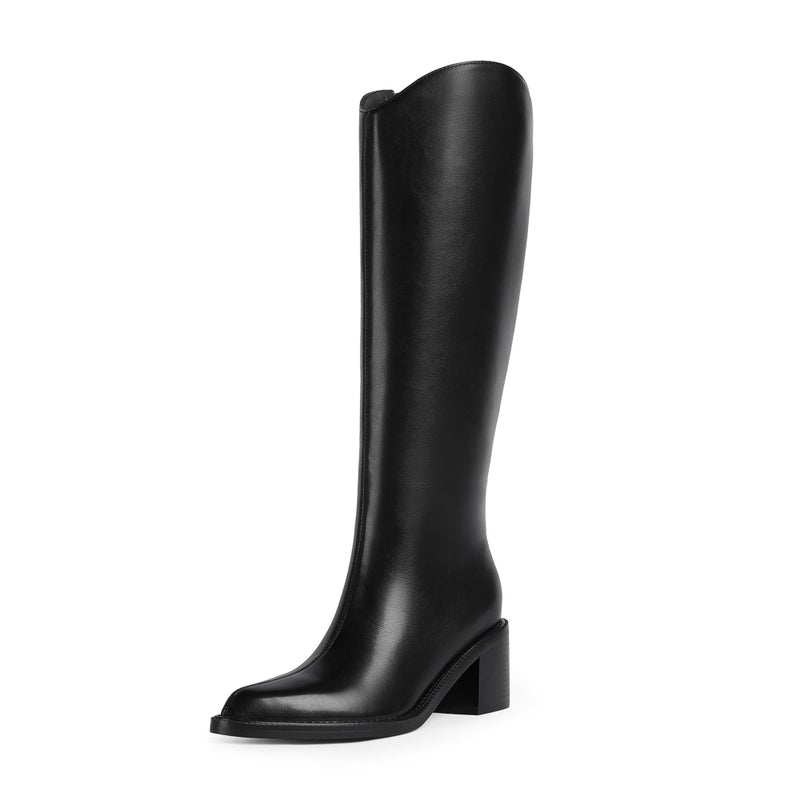 Modatope Women's Knee High Boots Pointed Toe Chunky Block Heel Tall Boots with Side Zipper Long Boot - Image 1