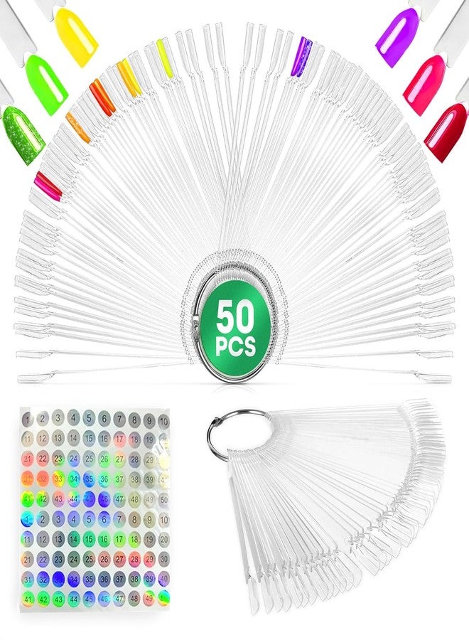 NOVSIX 50 Pcs Clear Nail Swatch Sticks - Transparent Acrylic Swatches for Gel Polish - Practical Tools for Color Matching with Numbered Tips & Metal Ring | Compatible with Accessories and Silk Nail Wrap - Image 1