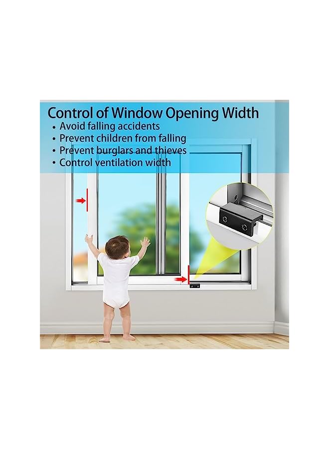 The Bros Sliding Window Locks with Key, 4 Sets Aluminum Sliding Security Window Locks, Adjustable Sliding Door Window Locks, Security Window Lock for Patio, Bedroom, Home and Office Windows (Black) - Image 2