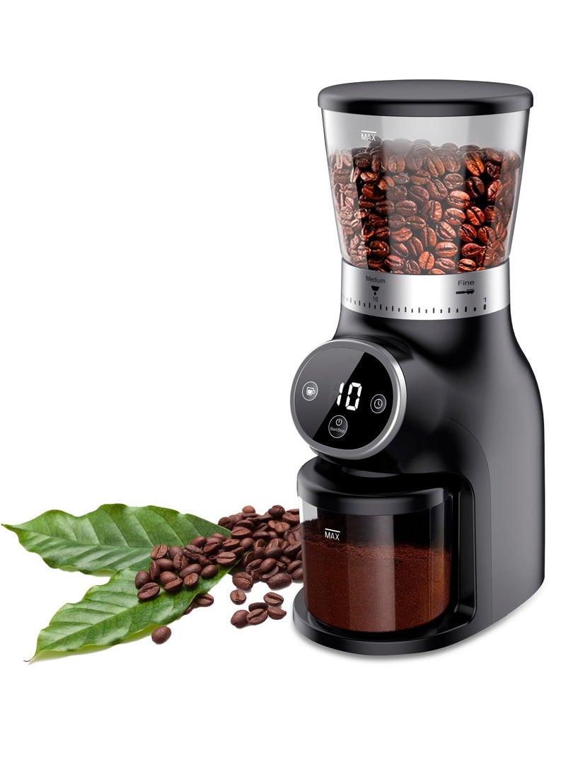 Excefore مطحنة قهوة كهربائية مع تحكم رقمي، مطحنة إسبريسو مع 31 إعداد دقيق لـ 1-10 أكواب، مطحنة قهوة كهربائية مع شاشة وقت، سوداء  - Image 1