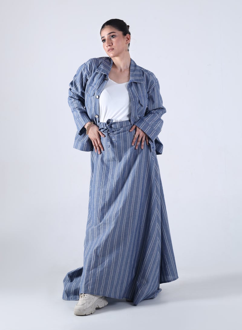 Ambittrends Blue Striped Co-Ord Set – Shirt & Skirt - Image 1