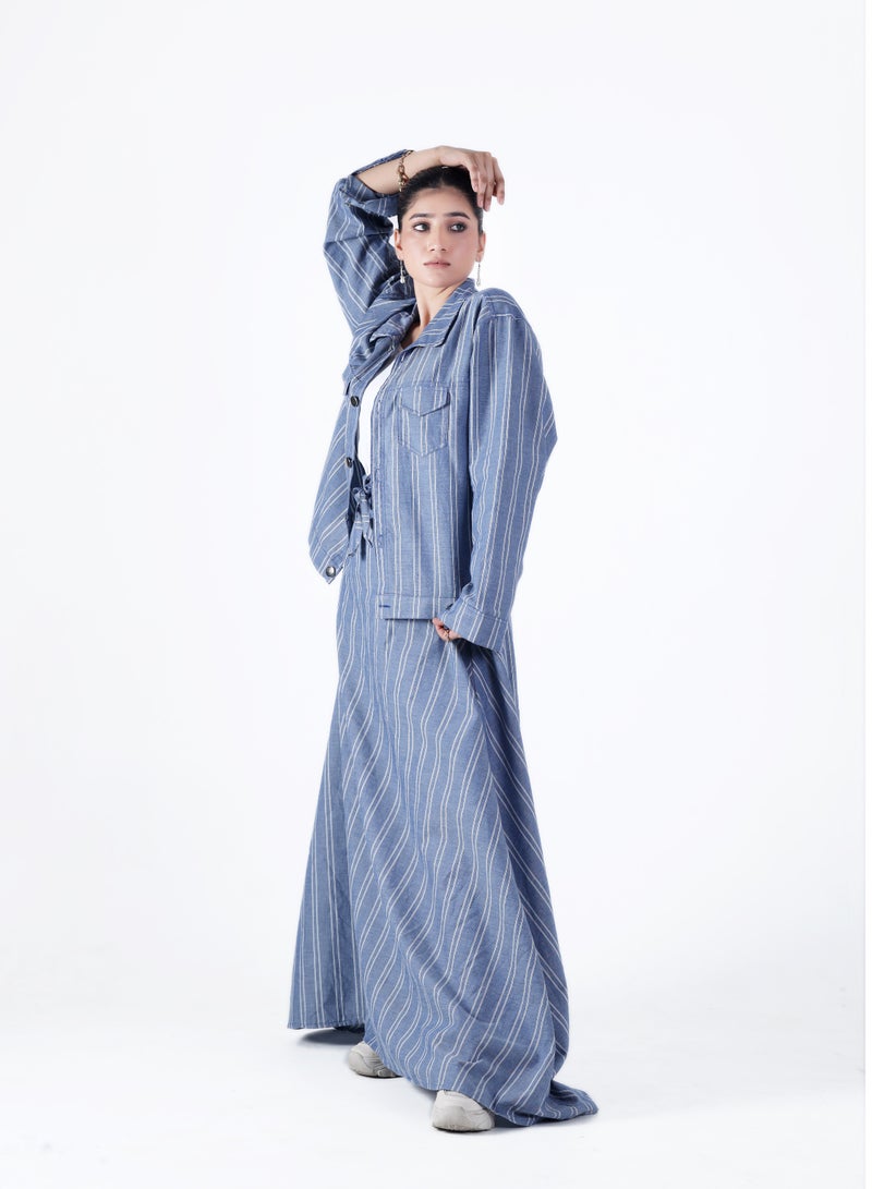 Ambittrends Blue Striped Co-Ord Set – Shirt & Skirt - Image 3