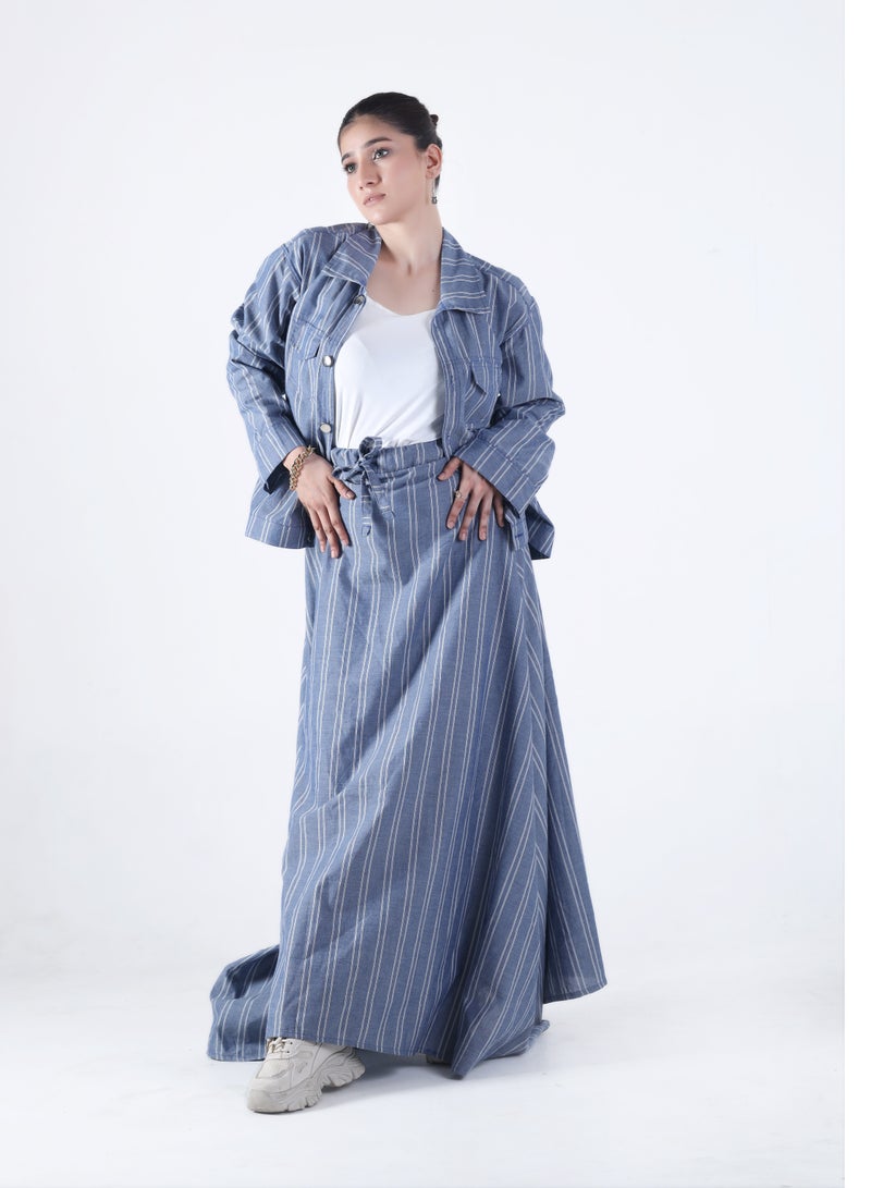 Ambittrends Blue Striped Co-Ord Set – Shirt & Skirt - Image 4