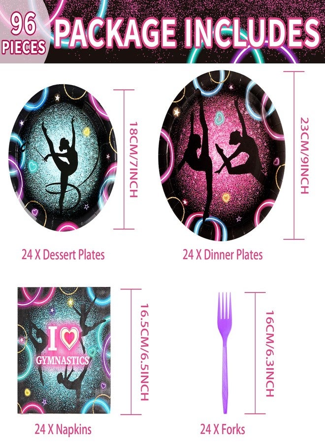 Grencian مجموعة أدوات مائدة ورقية للاستخدام مرة واحدة بتصميم رياضي لحفلات أعياد الميلاد للبنات وحفلات استقبال المولود، مكونة من 96 قطعة، تكفي 24 شخصًا. - Image 2
