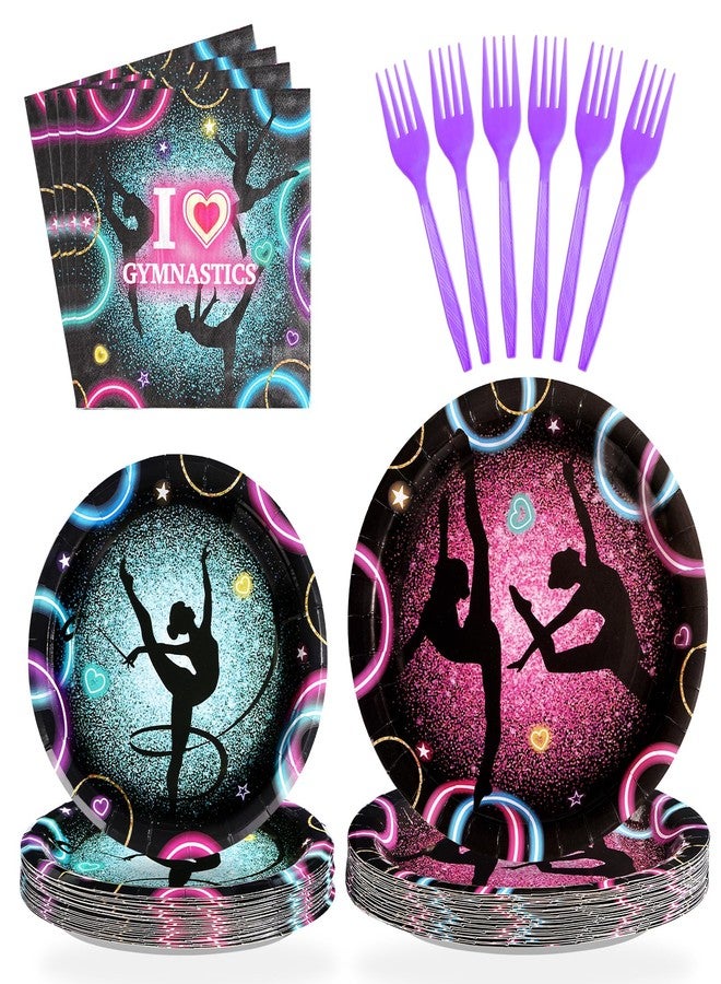 Grencian مجموعة أدوات مائدة ورقية للاستخدام مرة واحدة بتصميم رياضي لحفلات أعياد الميلاد للبنات وحفلات استقبال المولود، مكونة من 96 قطعة، تكفي 24 شخصًا. - Image 1