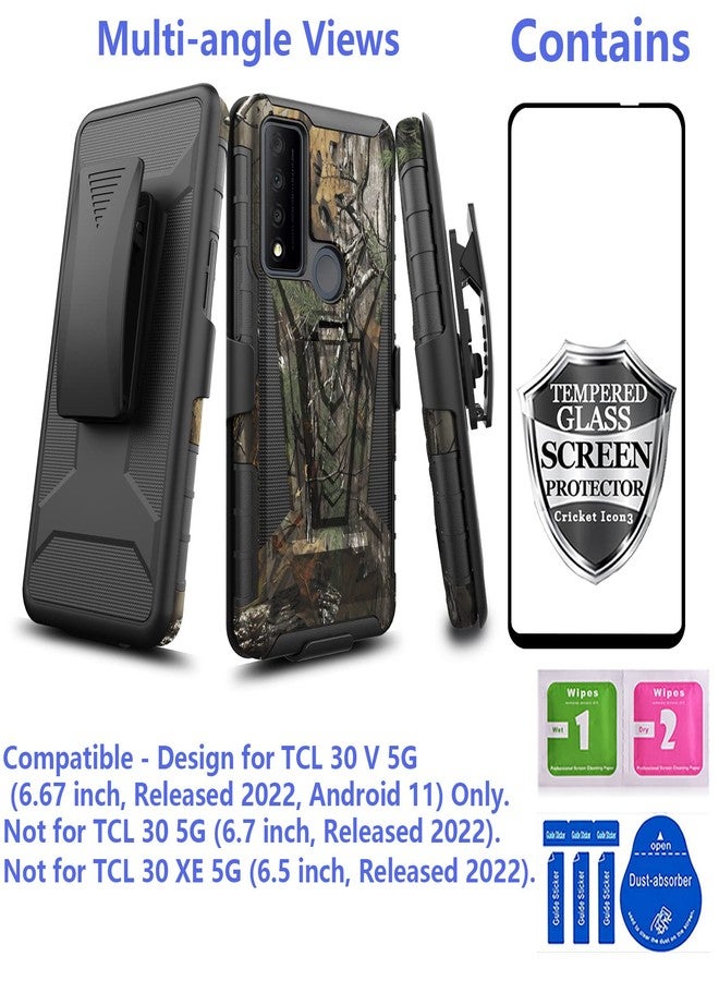 Ailiber for TCL 30V 5G Phone Case, TCL 30 V 5G(Verizon) Holster with Screen Protector, Swivel Belt Clip Holster with Kickstand, Heavy Duty Full Body Shockproof Protector Cover Case for TCL 30 V-Camo - Image 2