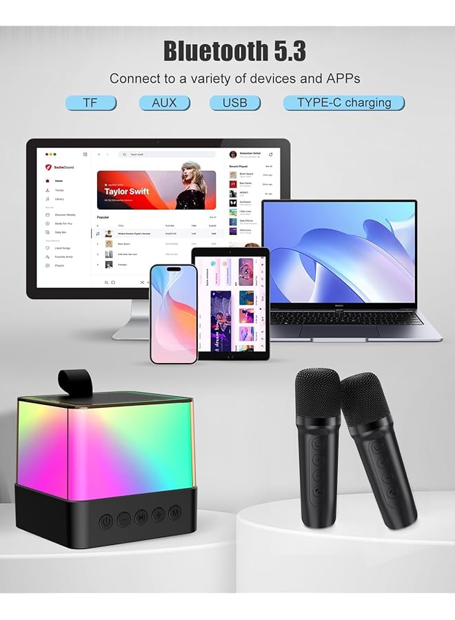 erorex Portable Bluetooth Speakers，Mini Karaoke Machine Portable Bluetooth Speaker With 2 Pcs Wireless Microphone Karaoke Machine For Adults And Kids，Birthday Gifts For Girls Boys  - Image 2