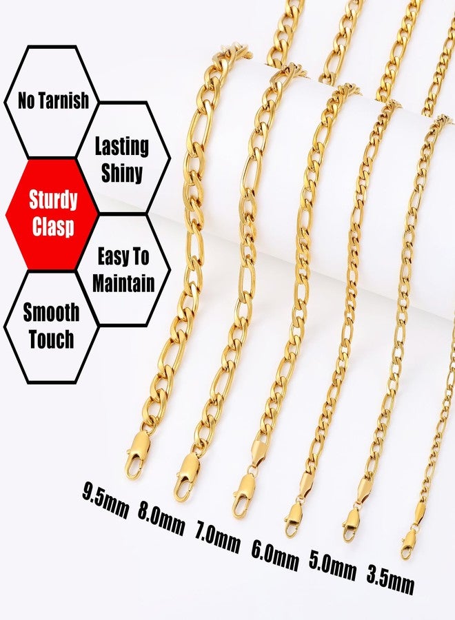Fiusem Figaro Chains for Men Women, Silver Tone Mens Chain Necklaces, Wide 3.5/5/6/7/8/9.5mm Stainless Steel Chain Necklace for Men Women, 20 Inch, Stainless Steel, No Gemstone - Image 3