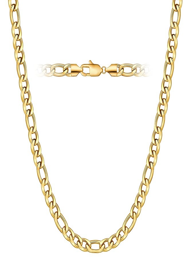 Fiusem Figaro Chains for Men Women, Silver Tone Mens Chain Necklaces, Wide 3.5/5/6/7/8/9.5mm Stainless Steel Chain Necklace for Men Women, 20 Inch, Stainless Steel, No Gemstone - Image 1