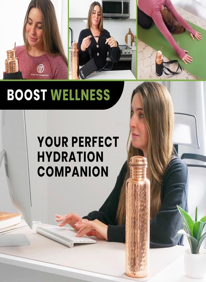 Kamojo Copper Water Bottle for Drinking - Hammered 100% Pure Copper Tumbler Cup with Leak Proof Lid, Removable Insulating Sleeve & Straw - Handcrafted Ayurvedic Cup for Water 32 fl oz - Image 5