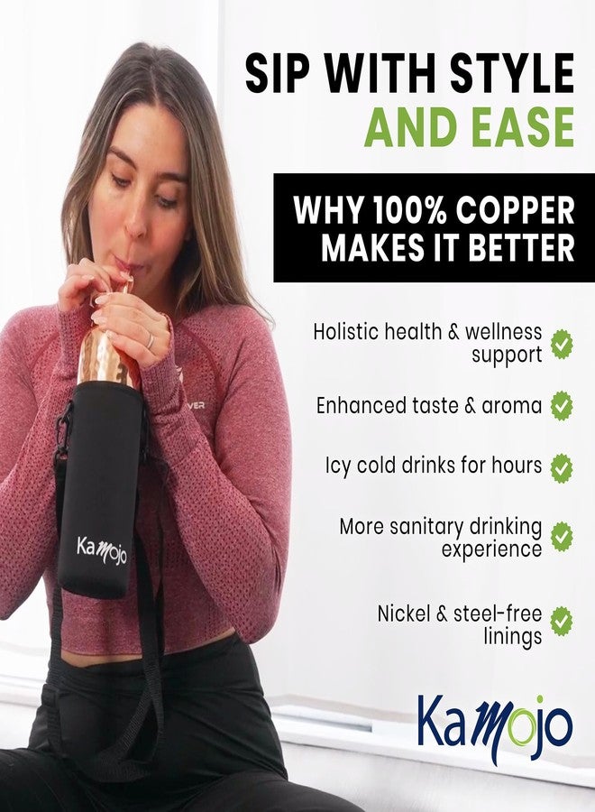 Kamojo Copper Water Bottle for Drinking - Hammered 100% Pure Copper Tumbler Cup with Leak Proof Lid, Removable Insulating Sleeve & Straw - Handcrafted Ayurvedic Cup for Water 32 fl oz - Image 3