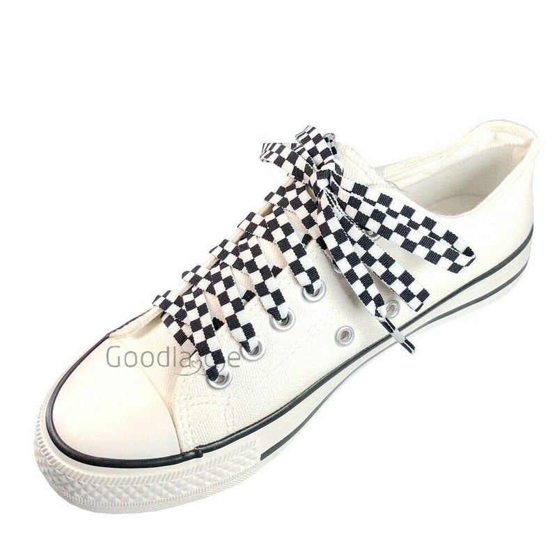 Goodlace Two-color Checkered Flat Shoelaces Plaid Shoe Lace for Casual Shoes 47Inch Black and White - Image 4