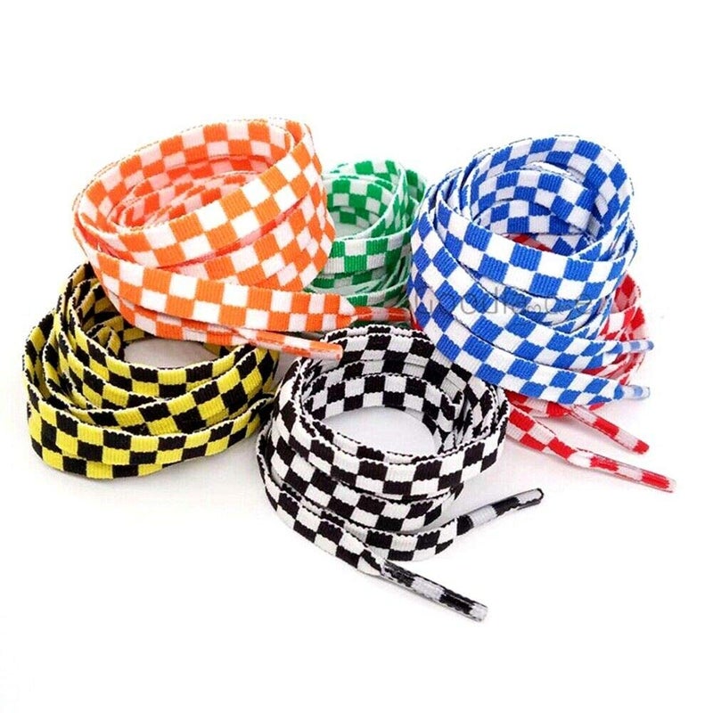 Goodlace Two-color Checkered Flat Shoelaces Plaid Shoe Lace for Casual Shoes 47Inch Black and White - Image 2