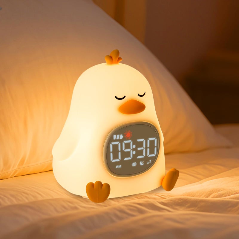 Yiliaw Alarm Clock for Kids with Night Light Sleep Training Clock Time to Wake Clock Rechargeable Silicone Light for Bedroom Perfect Sleep Companion for Boys Girls Sleepy Duck - Image 2