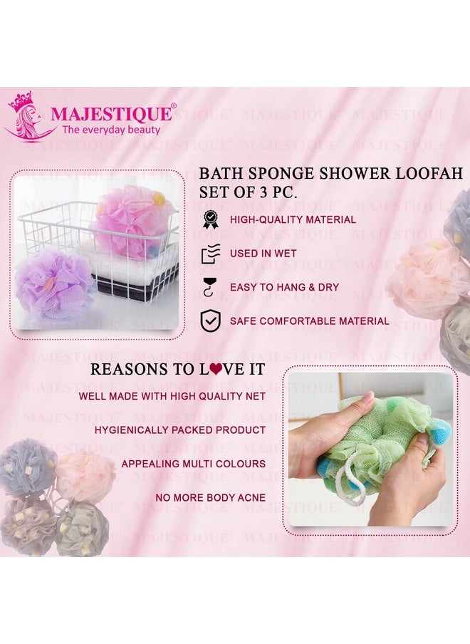 MAJESTIQUE Majestique Premium Large Size 3x Lather Loofas with Active Spheres, 55g Body Wash Sponge, Ball Soft Body Scrubber, Exfoliate, Cleanse, Bathing Sponge for Women Men Kids - 3Pcs/Multicolor  - Image 5