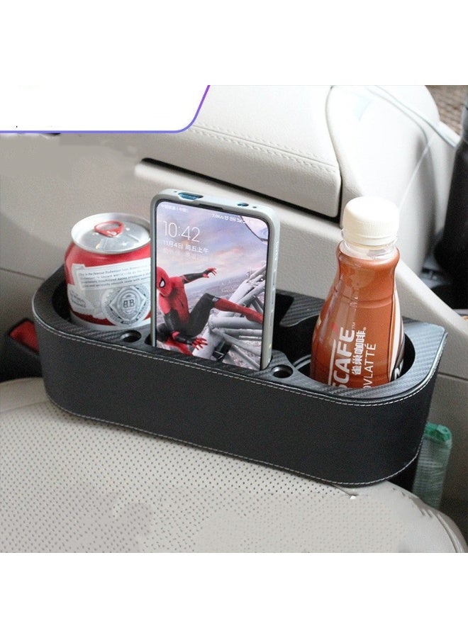 سوفام حامل قدح السيارة، حاملات الأكواب الآلية، منظم المقعد الأمامي التلقائي متعدد الوظائف مع الغطاء الجلدي لوحدة الحماية الشخصية، فتحة ملء الفجوات صندوق تخزين الجرافة المعدنية لوحدة التحكم الجانبية الجيب الهاتف المحمول المحمول (أسود) - Image 1