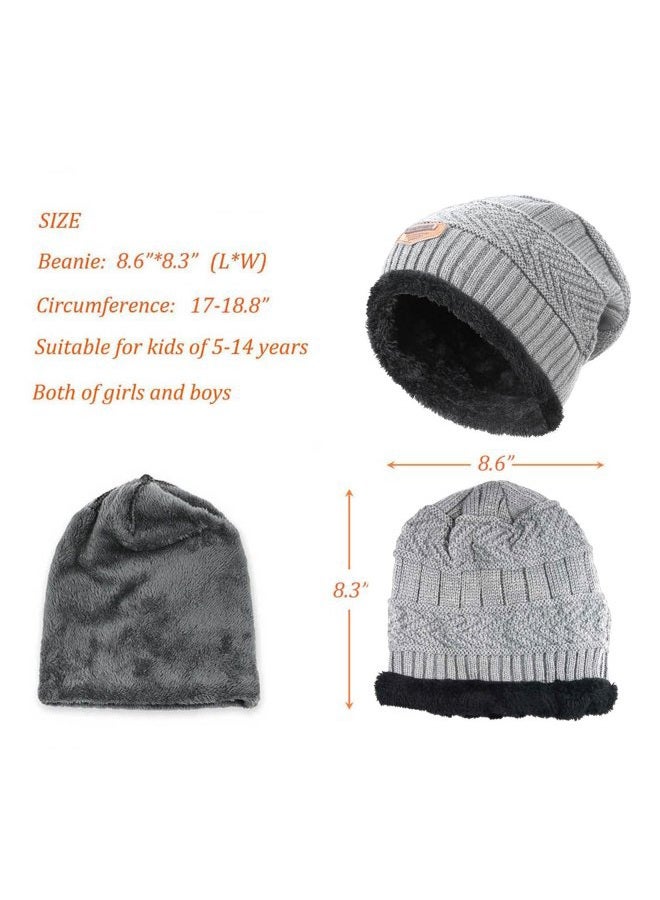 HINDAWI Kids Winter Knit Beanie Hat Warm Snow Hats Children Slouchy Skull Cap for Girls Boys (5-14 Years), Hat(light Gray), One Size-Small - Image 5