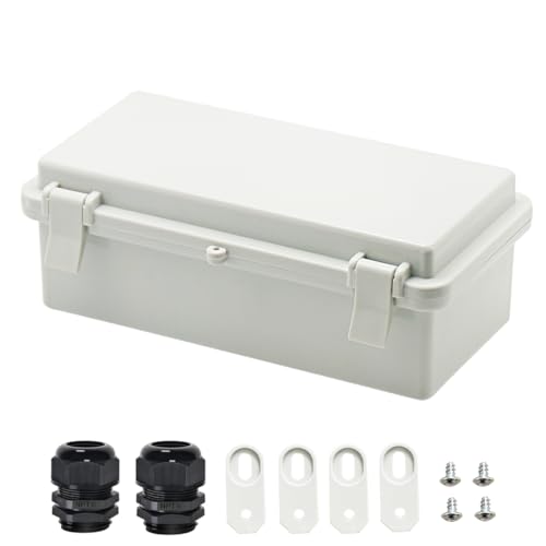 Zulkit Junction Box ABS Plastic Dustproof Waterproof IP65 Electrical Boxes Hinged Shell Outdoor Universal Project Enclosure with 2 Cable Glands 7.9 x 3.9 x 2.8 inch (200x100x70mm) - Image 1