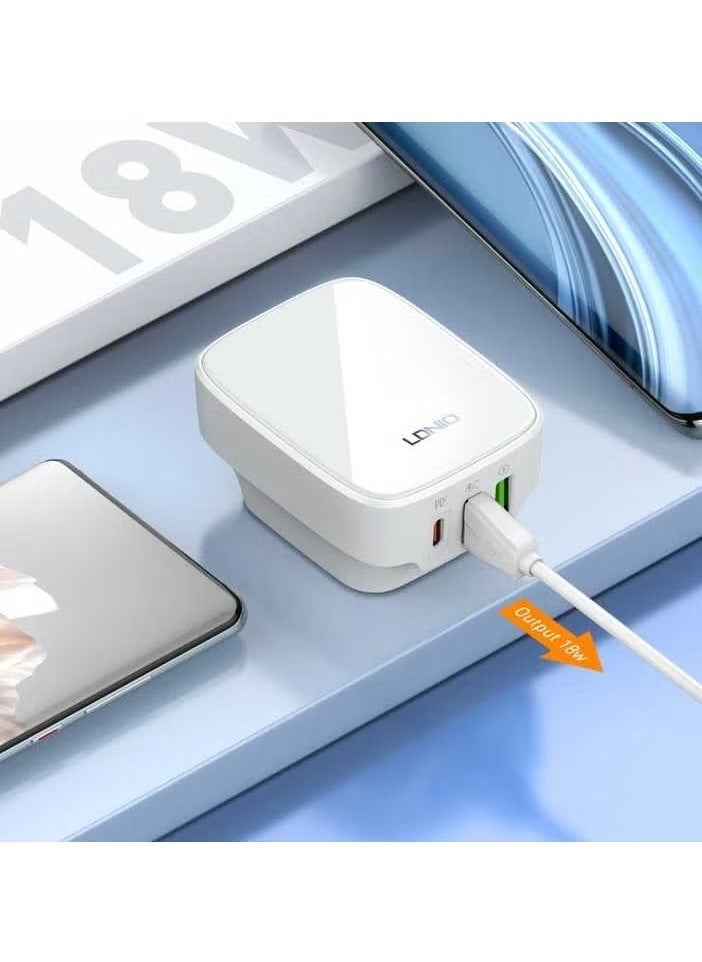 JAJEEK Q334 PD Fast Charger EU, US, UK Type-C & 2 USB Ports, Multiple Output Adapter, Mobile Phone Travel Wall Charger – Fast Charging for Smartphones, Tablets, Laptops, White - Image 4