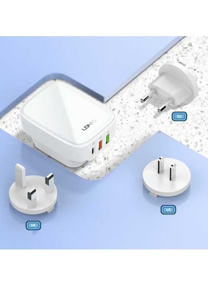 JAJEEK Q334 PD Fast Charger EU, US, UK Type-C & 2 USB Ports, Multiple Output Adapter, Mobile Phone Travel Wall Charger – Fast Charging for Smartphones, Tablets, Laptops, White - Image 2