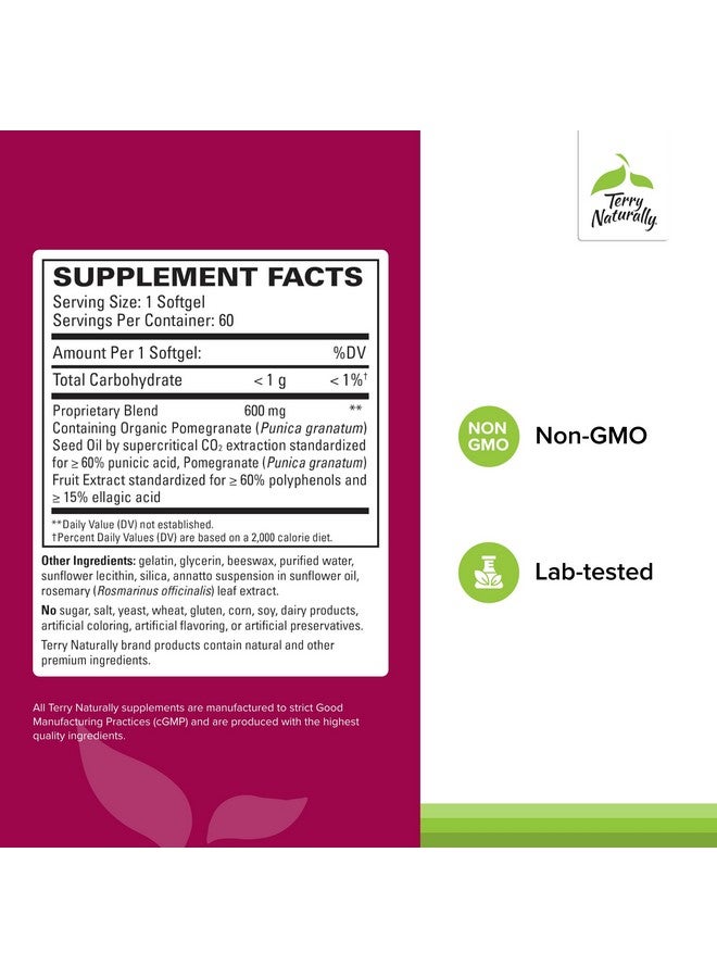 Terry Naturally Pomegranate Seed Oil - Dietary Supplement to Support Cardiovascular Health - Herbal Non-GMO Supplement with Omega-5 & Pomegranate Extract - 60 Softgels, (Pack of 2) - Image 2