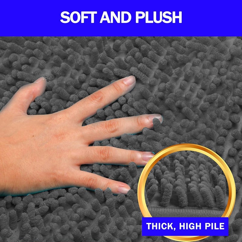 GVTECH Multi-use well optimized build Bath Mat Set 2 Pieces, Chenille Non-Slip Back 50x80 cm Bathroom Mat & 50x60 cm U Shape Toilet Rug Fleece, Highly Absorbent, Bathroom Carpet, Super Soft Microfiber Bath Rug (Grey) Reliable durability - Image 3