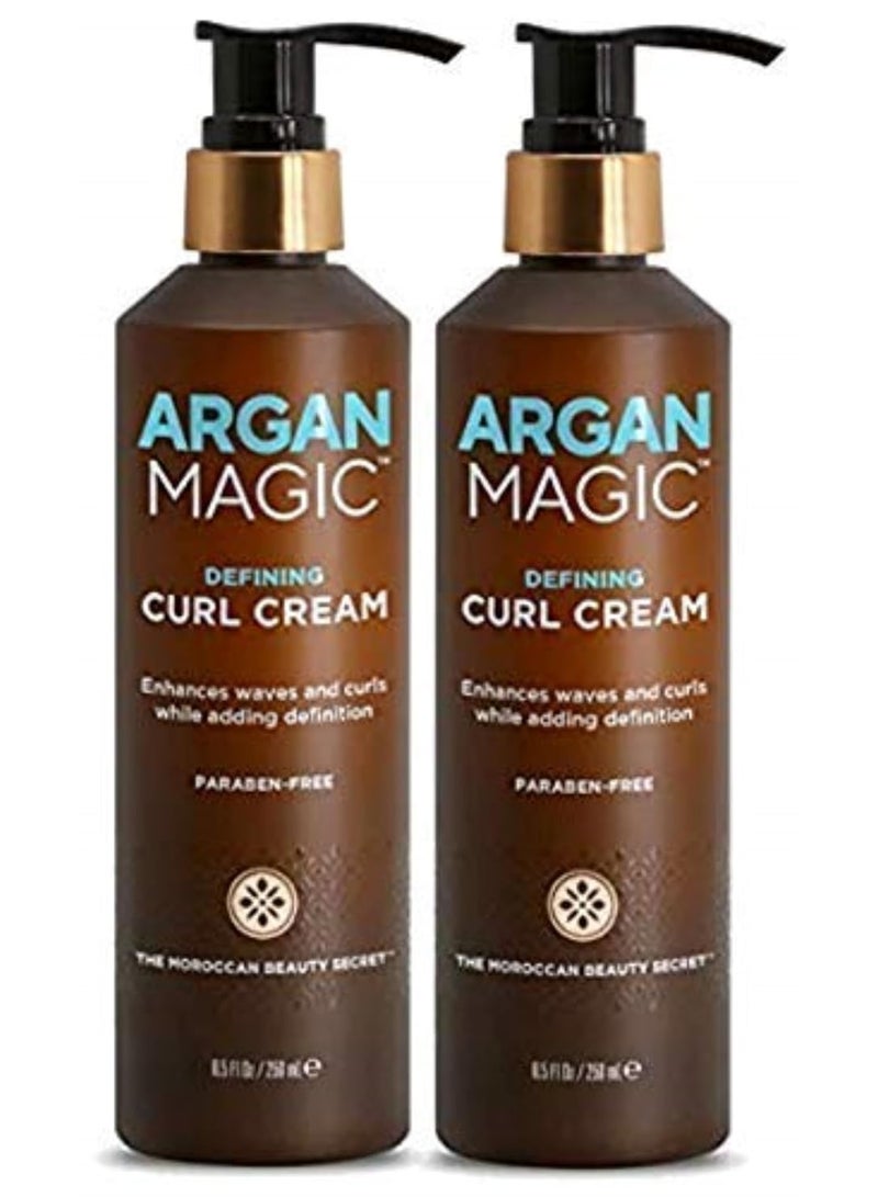 Argan Magic Defining Curl Cream - Enhances Waves & Curls While Adding Definition | Conditions, Detangles, Reduces Frizz | Enriched with Biotin | Made in USA | Paraben Free (8.5 oz / 250 ml / 2 Pack) - Image 1