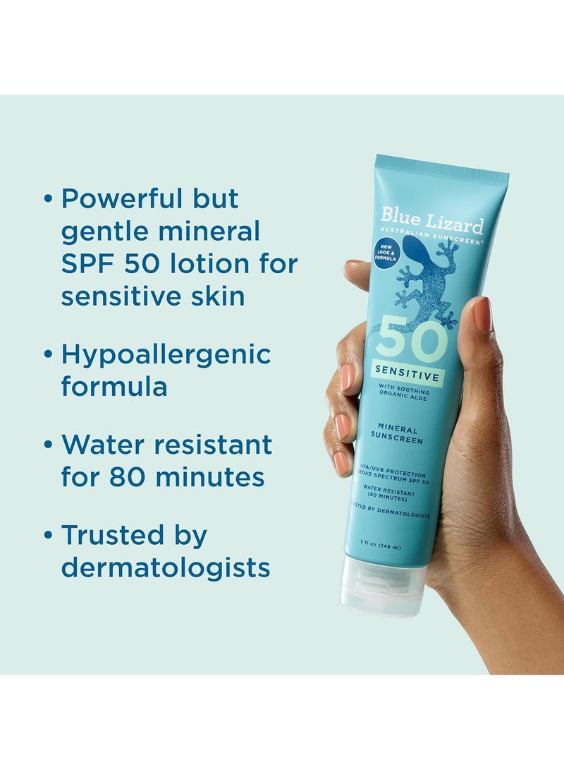BLUE LIZARD Sensitive Mineral Sunscreen with Zinc Oxide 50+ Water Resistant UVAUVB Protection with Smart Cap Technology Fragrance Free, Sensitve, SPF 50 - - Tube, Unscented, 5 Fl Oz - Image 2