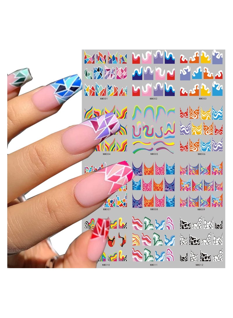 SOLARAE 36 Sheets Colorful Stripes Nail Art Stickers Water Transfer Nail Decals Rainbow Geometric Nail Stickers for Nail Art Decoration Watermark Nail Designs Accessories Acrylic Nail Supplies - Image 4
