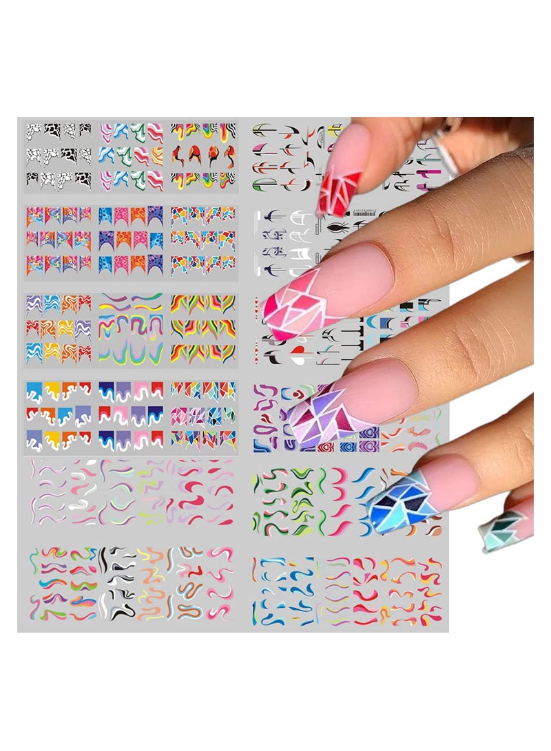 SOLARAE 36 Sheets Colorful Stripes Nail Art Stickers Water Transfer Nail Decals Rainbow Geometric Nail Stickers for Nail Art Decoration Watermark Nail Designs Accessories Acrylic Nail Supplies - Image 1
